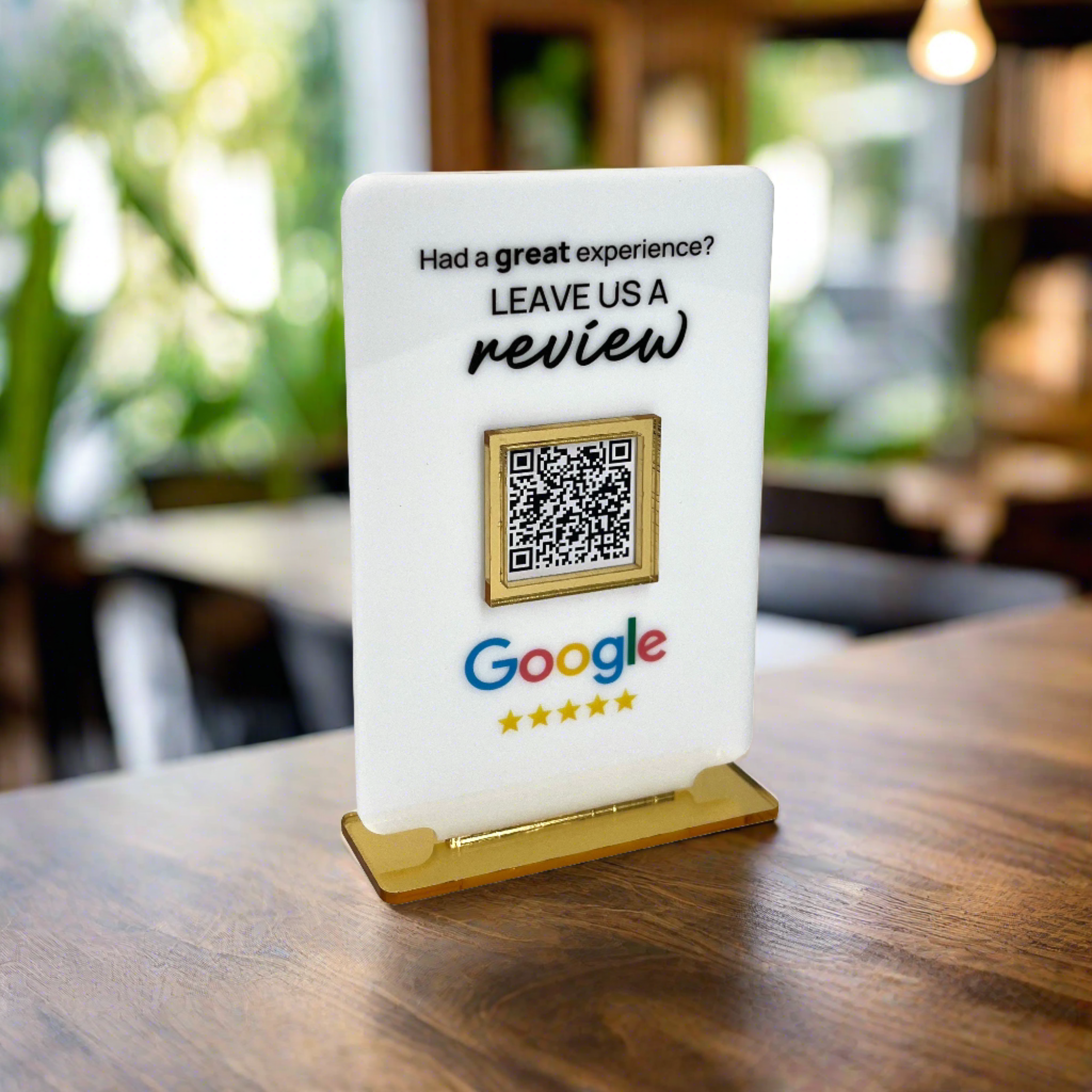Smart-Tap, Google Review Table Talker T-Shape Small χωρίς λογότυπο. Άσπρο με χρυσά διακοσμητικά