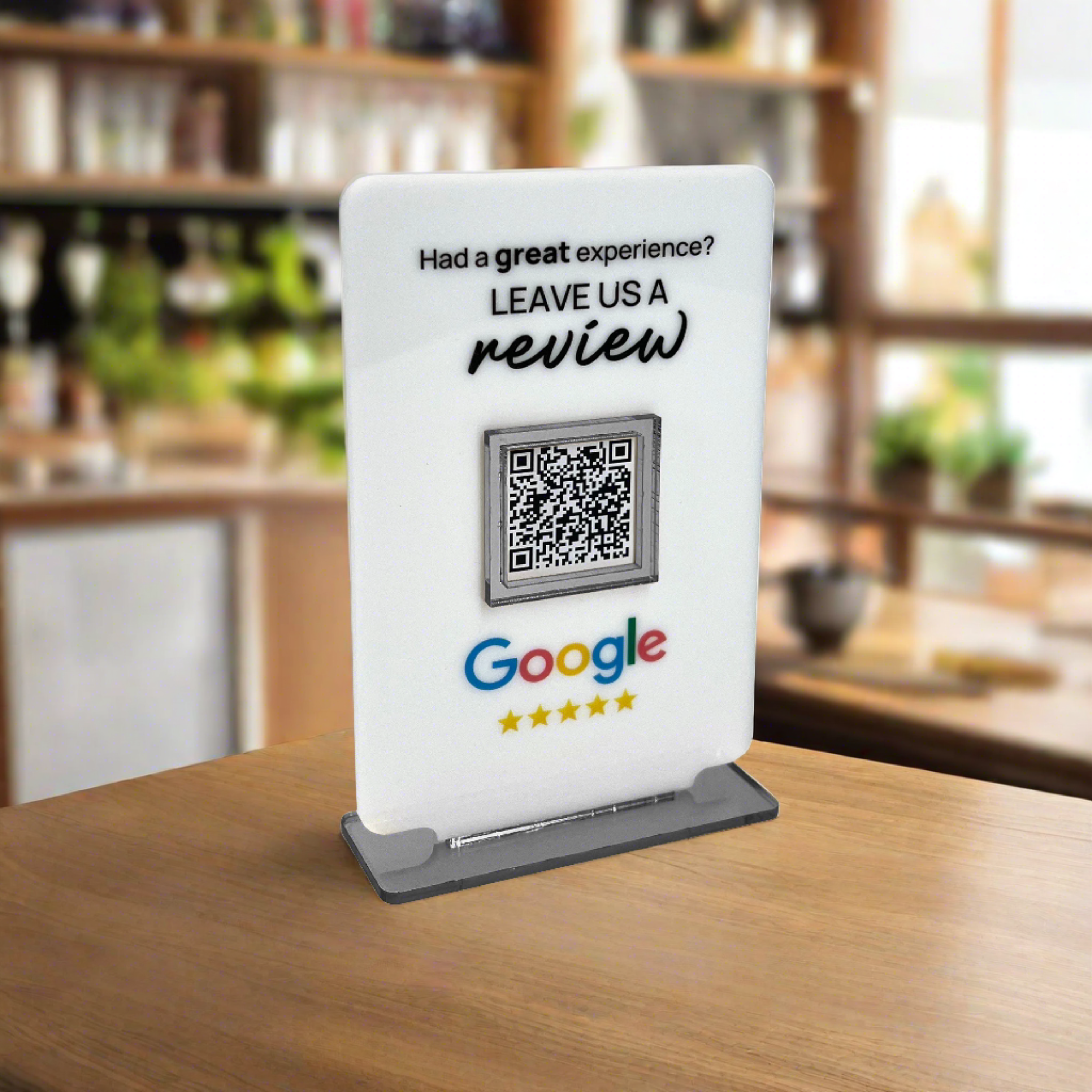 Smart-Tap, Google Review Table Talker T-Shape Small χωρίς λογότυπο. Άσπρο με ασημένια διακοσμητικά