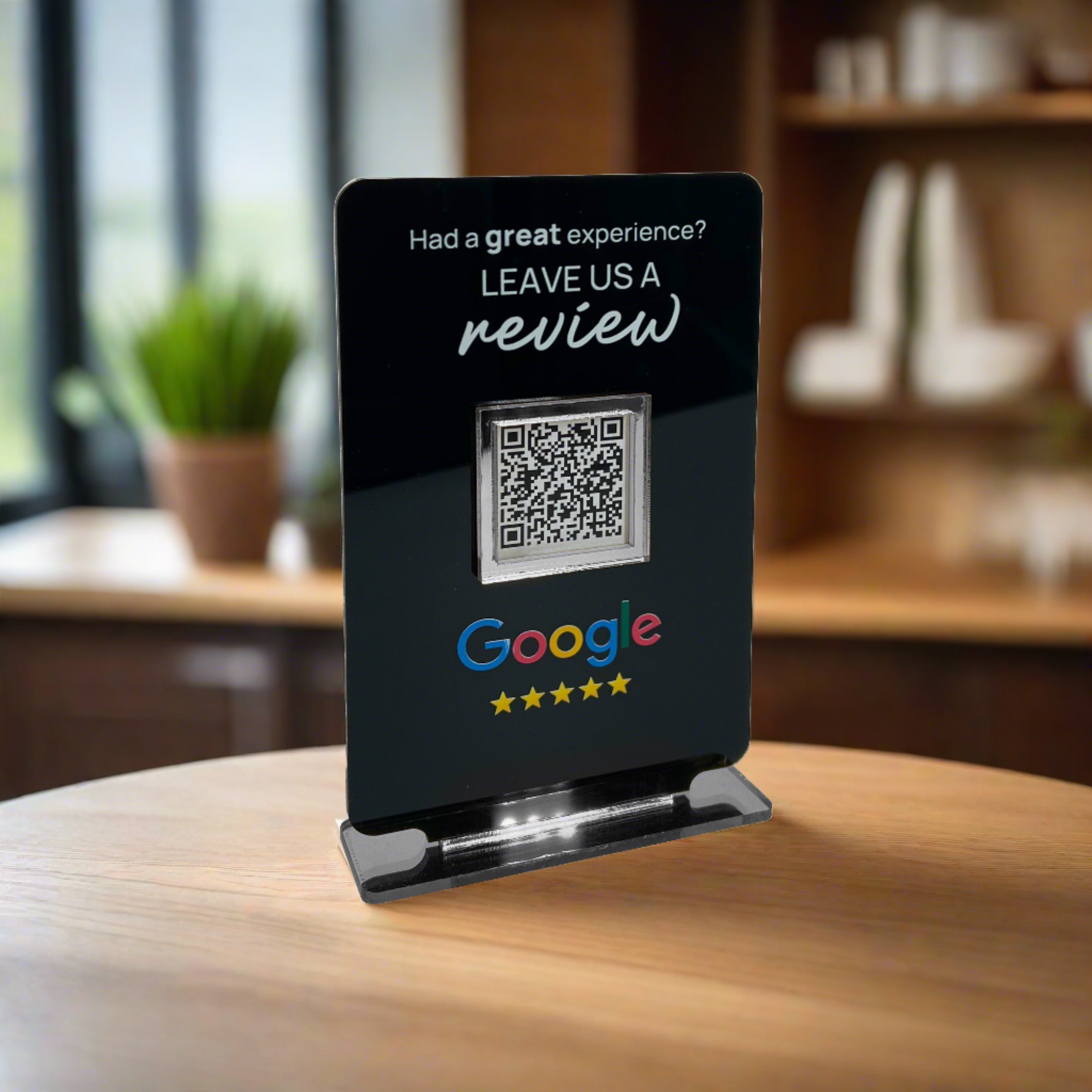 Smart-Tap, Google Review Table Talker T-Shape Small χωρίς το λογότυπο σας. Μαύρο με ασημένια διακοσμητικά