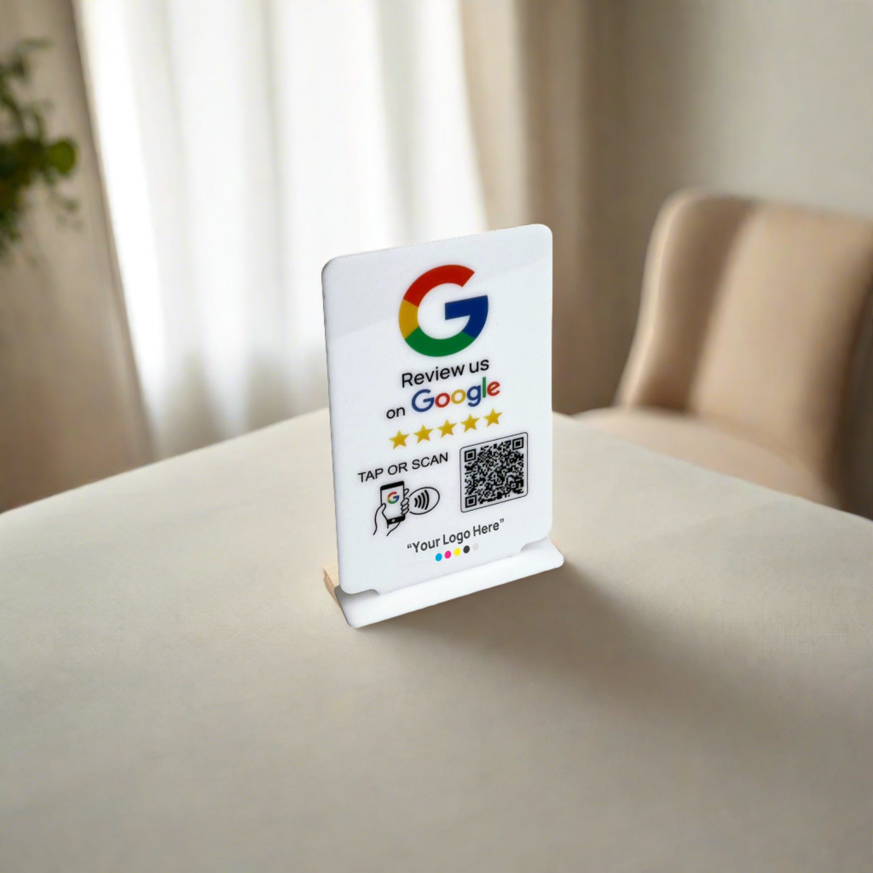 Smart-Tap, Google Review Table Talker T-Shape με το λογότυπο σας. Άσπρο μικρό