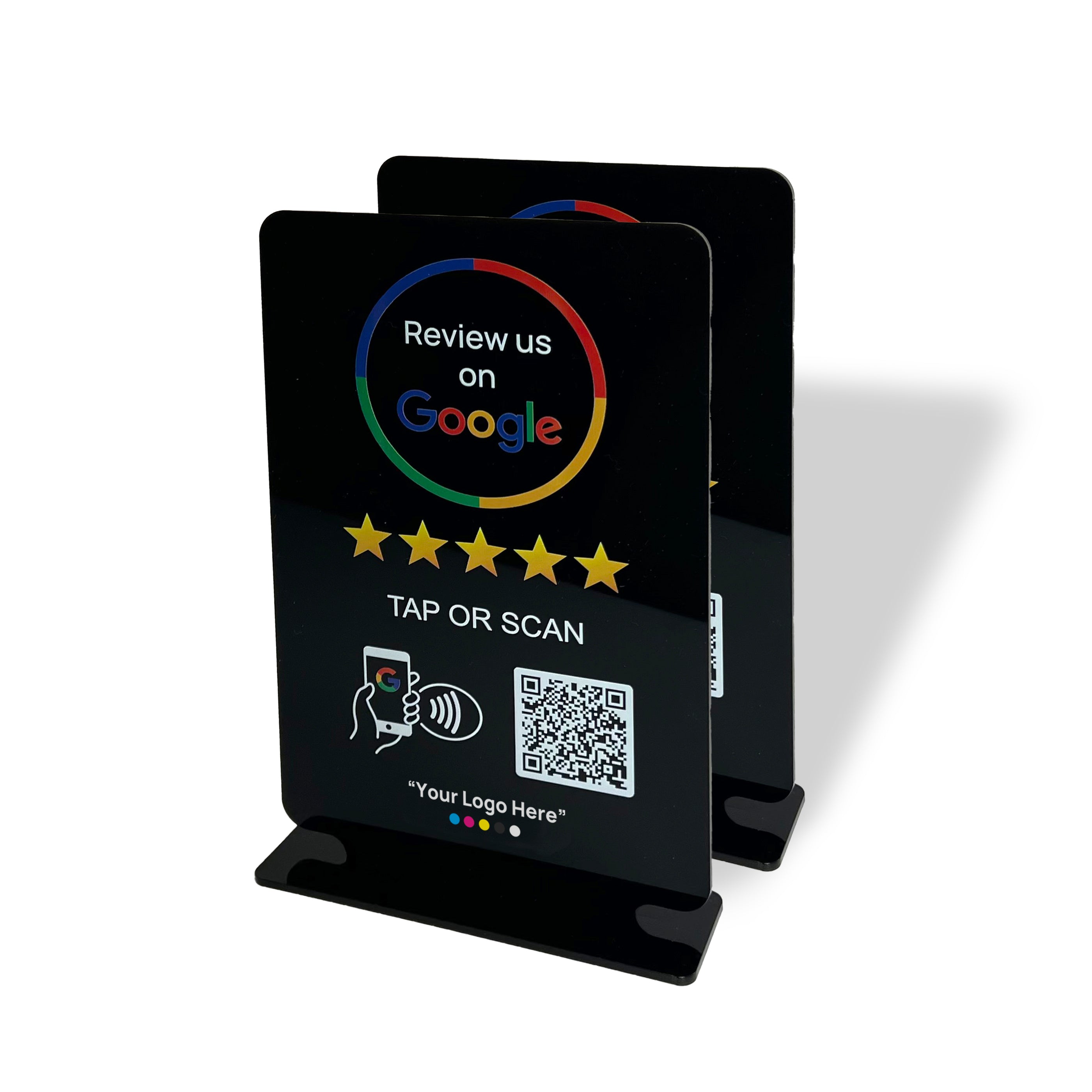 Smart-Tap, Google Review Table Talker T-Shape με το λογότυπο σας. Μαύρο μεγάλο. Σετ των 2