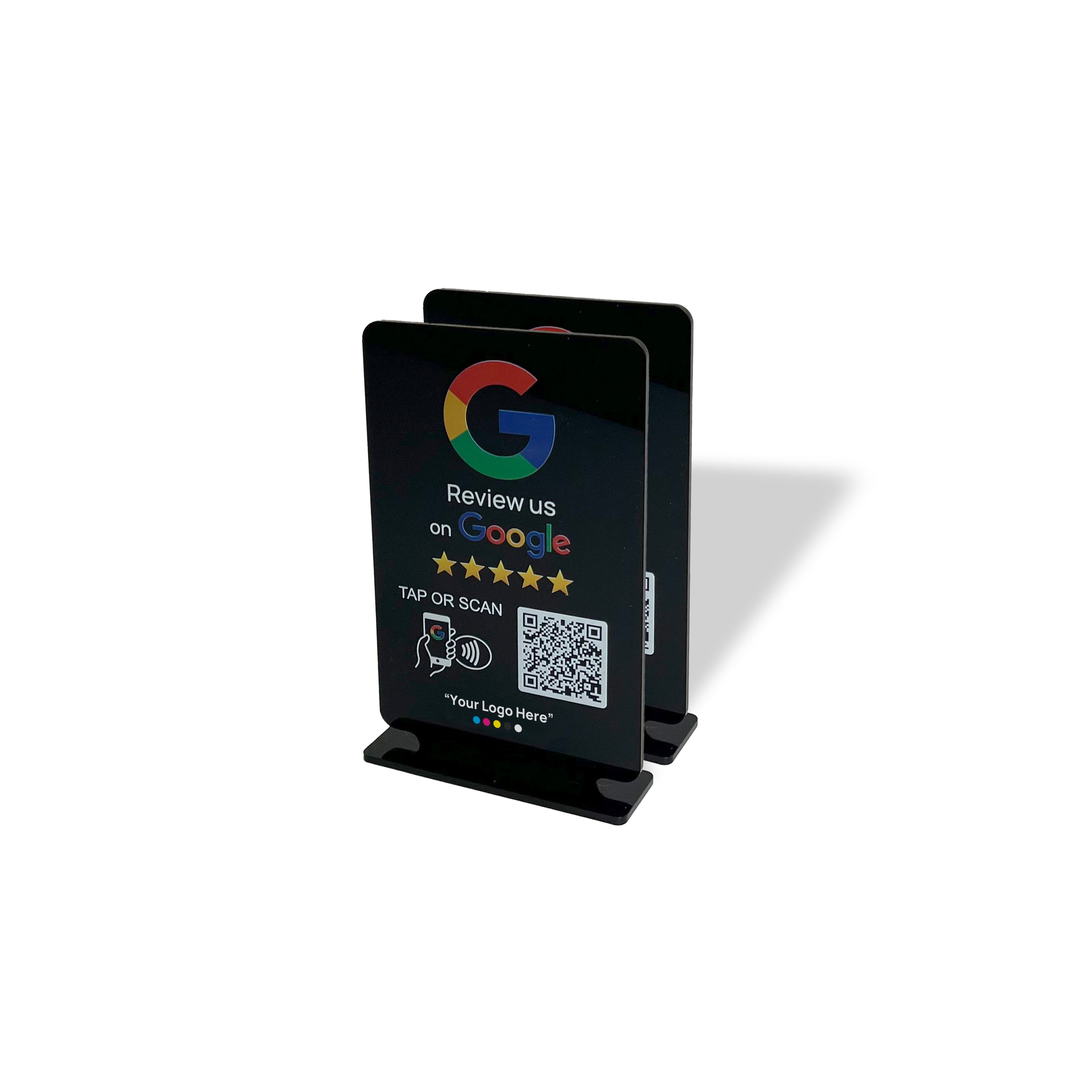 Smart-Tap, Google Review Table Talker T-Shape με το λογότυπο σας. Μαύρο μικρό. Σετ των 2