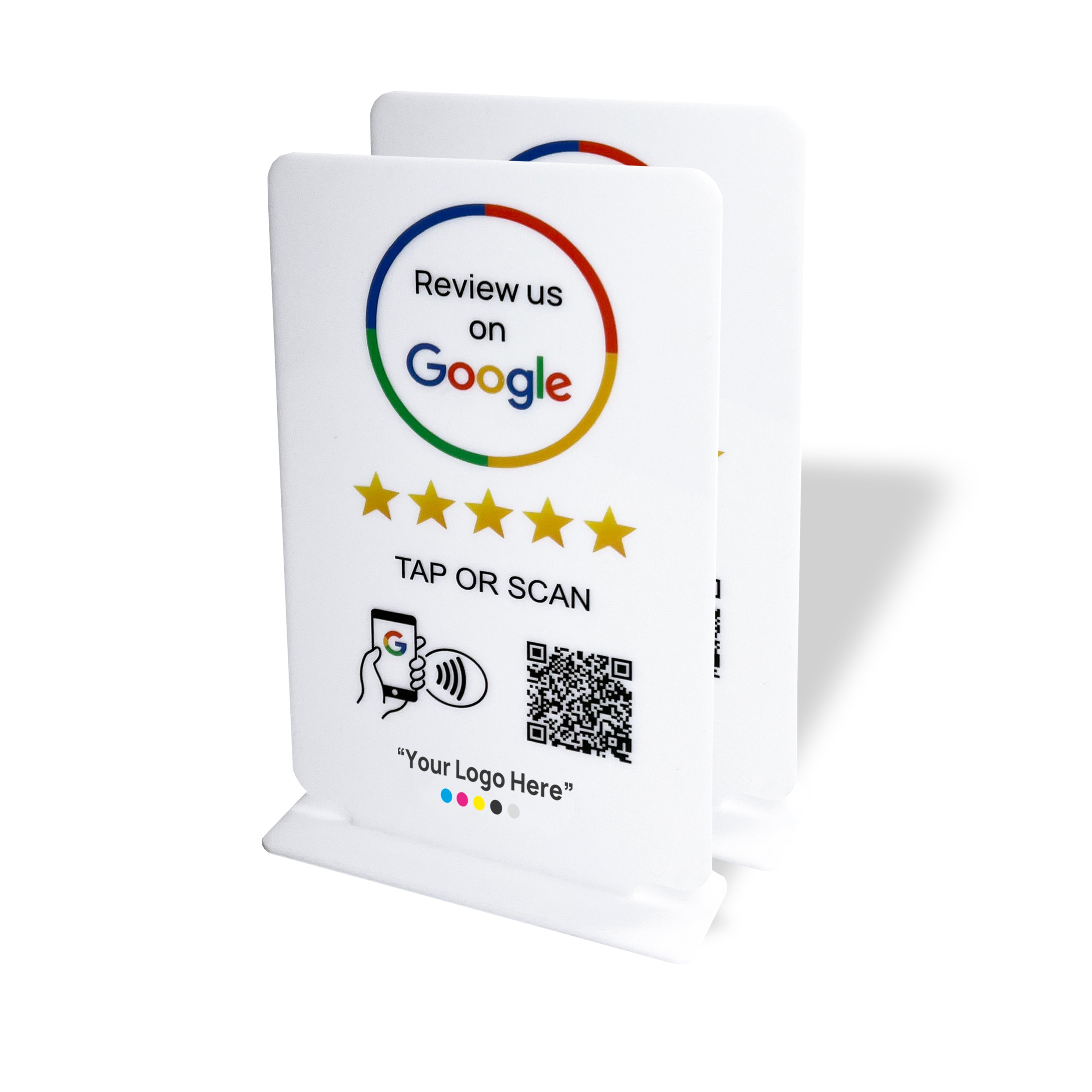 Smart-Tap, Google Review Table Talker T-Shape με το λογότυπο σας. Άσπρο μεγάλο. Σετ των 2