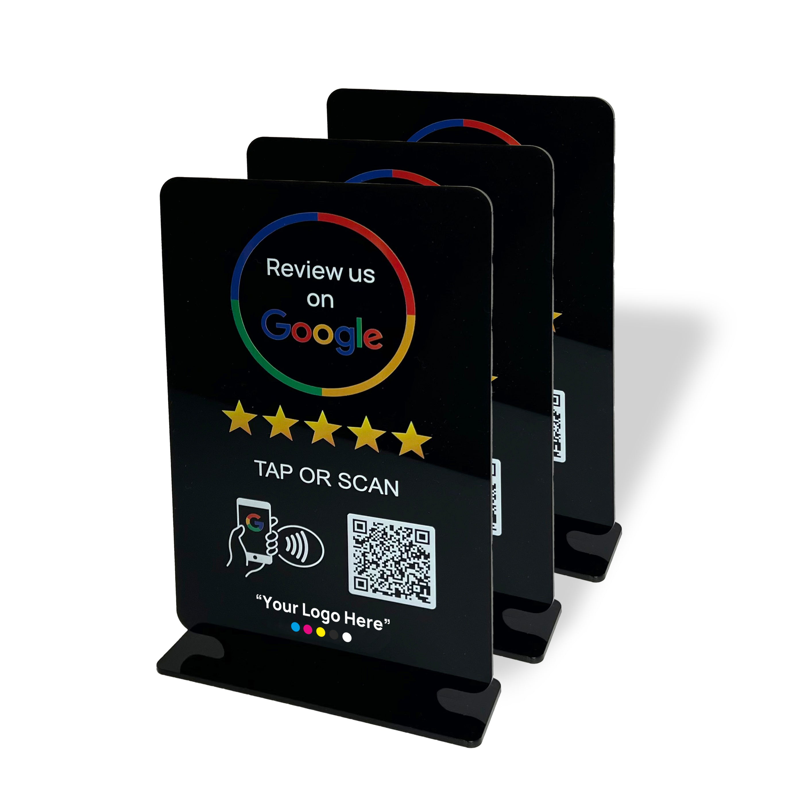 Smart-Tap, Google Review Table Talker T-Shape με το λογότυπο σας. Μαύρο μεγάλο. Σετ των 3