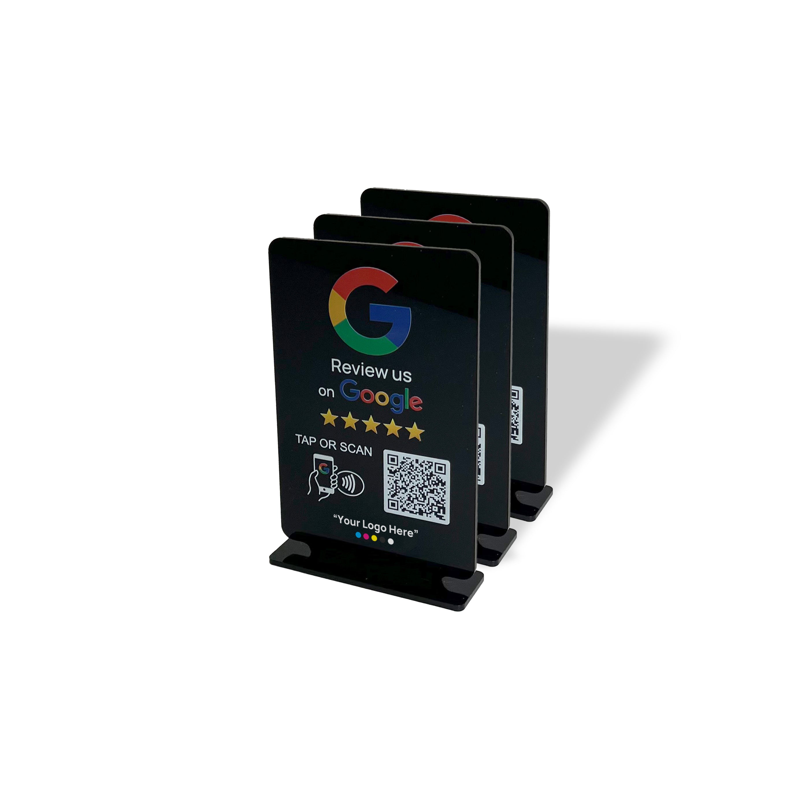 Smart-Tap, Google Review Table Talker T-Shape με το λογότυπο σας. Μαύρο μικρό. Σετ των 3