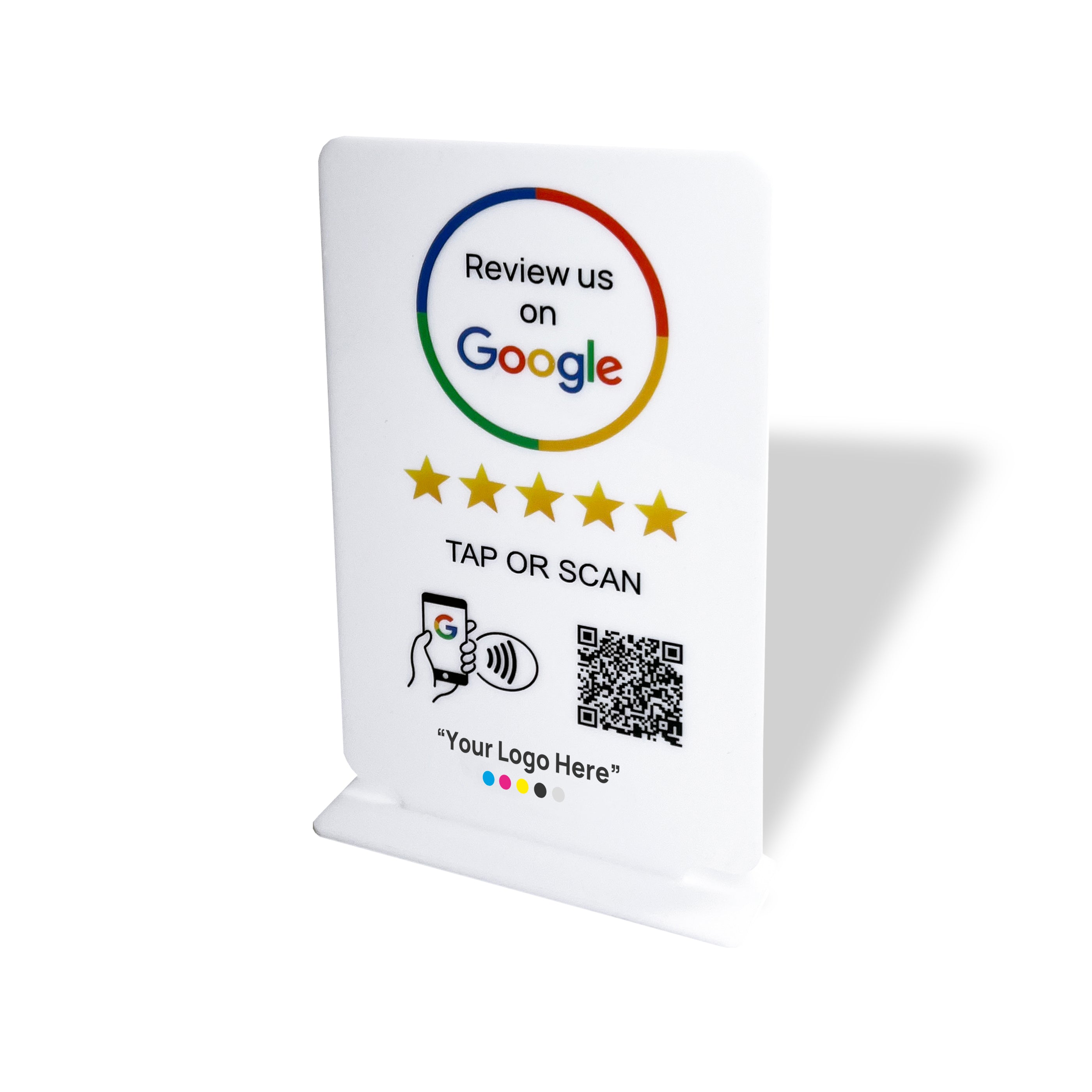 Smart-Tap, Google Review Table Talker T-Shape με το λογότυπο σας. Άσπρο μεγάλο.