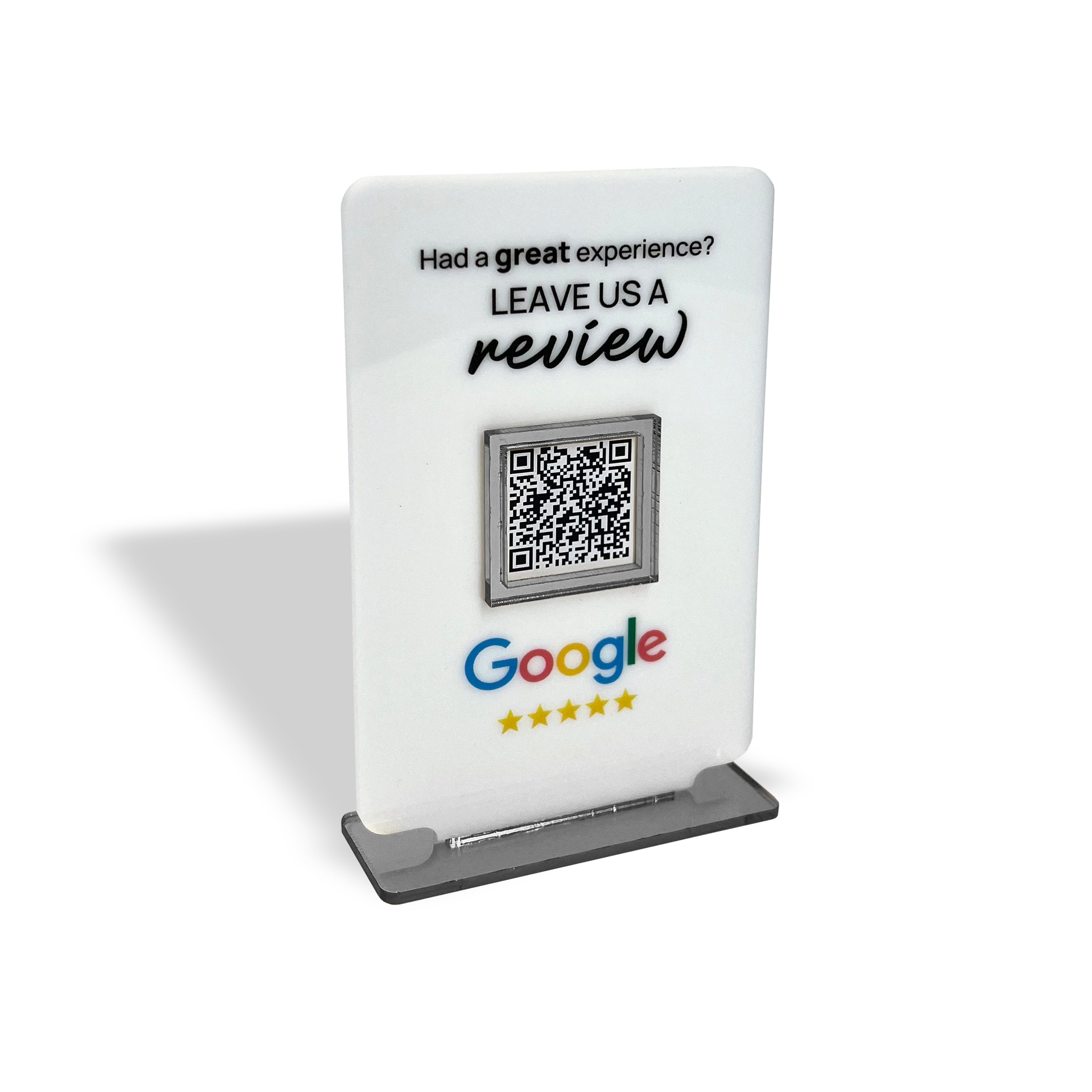 Smart-Tap, Google Review Table Talker T-Shape Small χωρίς το λογότυπο σας. Άσπρο με ασημένια διακοσμητικά