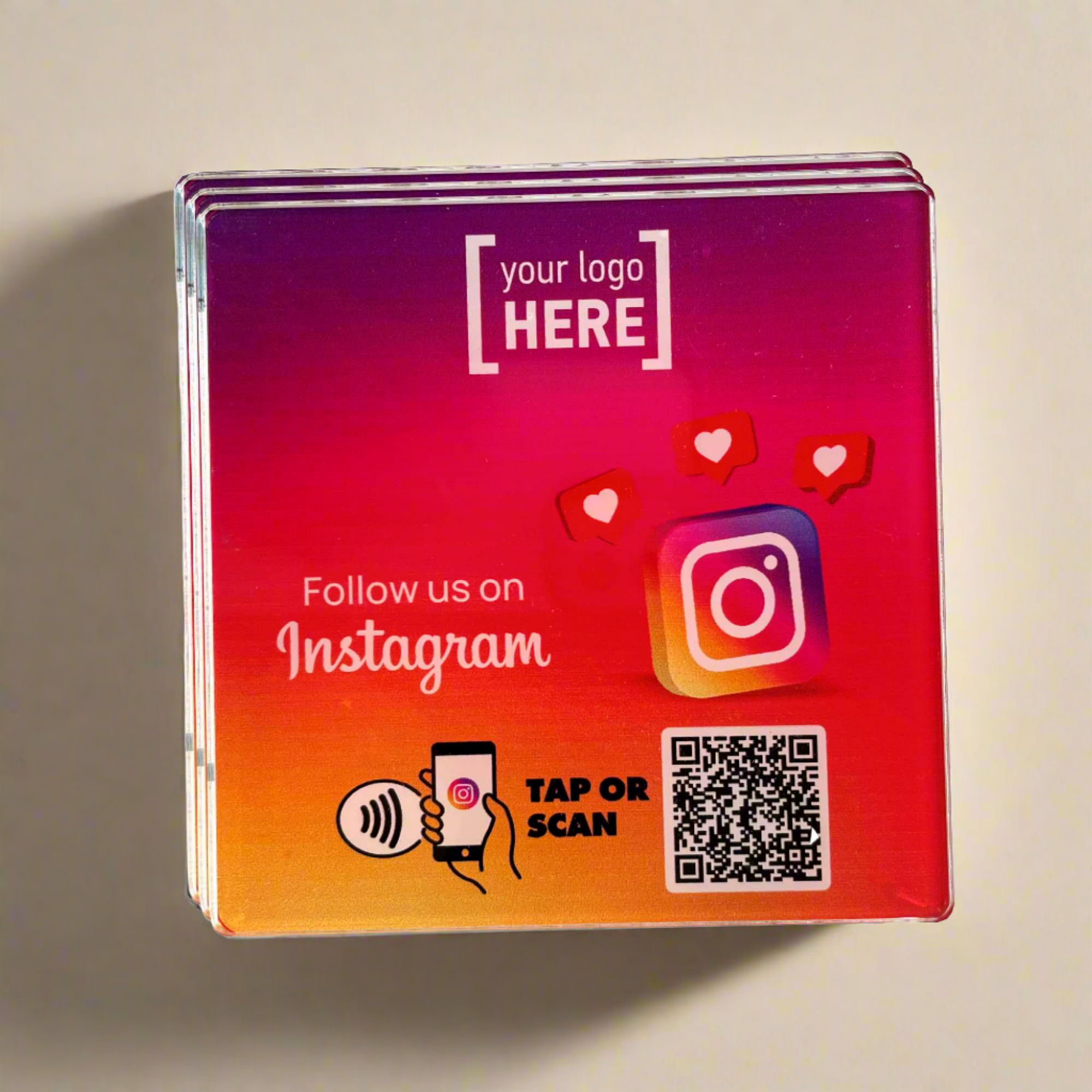 Smart-Tap, Instagram table Coaster με NFC/QR Code με λογότυπο. Σχέδιο 3. Σετ 3 τεμαχίων