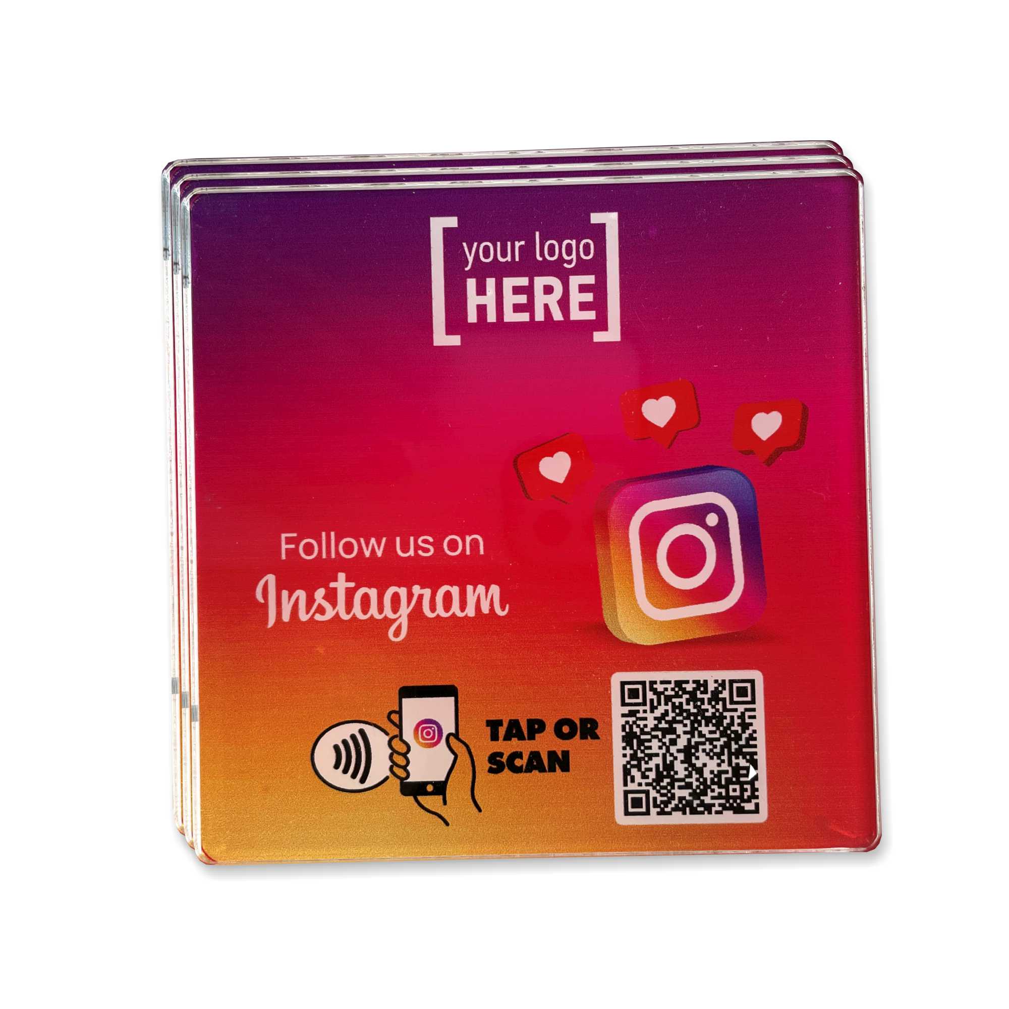 Smart-Tap, Instagram table Coaster με NFC/QR Code με το λογότυπο σας. Σχέδιο 3. Σετ 3 τεμαχίων