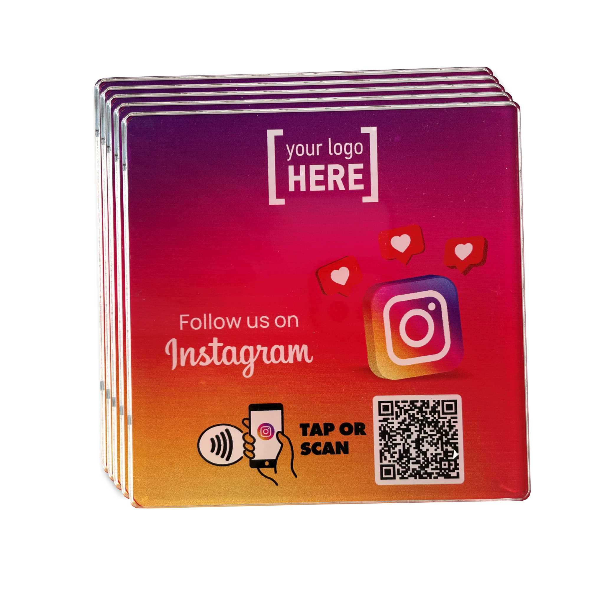 Smart-Tap, Instagram table Coaster με NFC/QR Code με το λογότυπο σας. Σχέδιο 3. Σετ 5 τεμαχίων