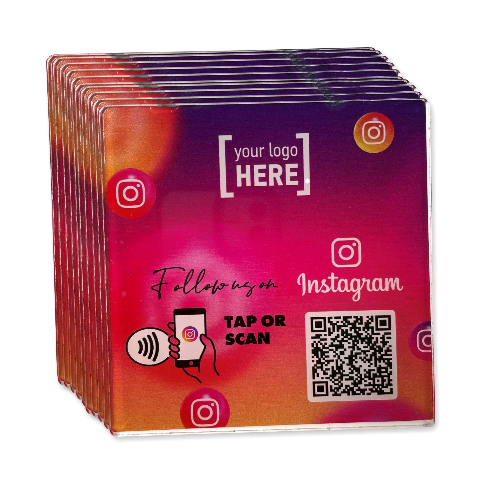 Smart-Tap, Instagram table Coaster με NFC/QR Code με το λογότυπο σας. Σχέδιο 4. Σετ 10 τεμαχίων