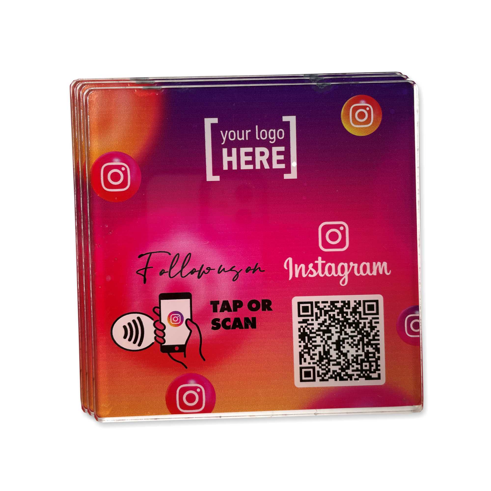 Smart-Tap, Instagram table Coaster με NFC/QR Code με το λογότυπο σας. Σχέδιο 4. Σετ 3 τεμαχίων