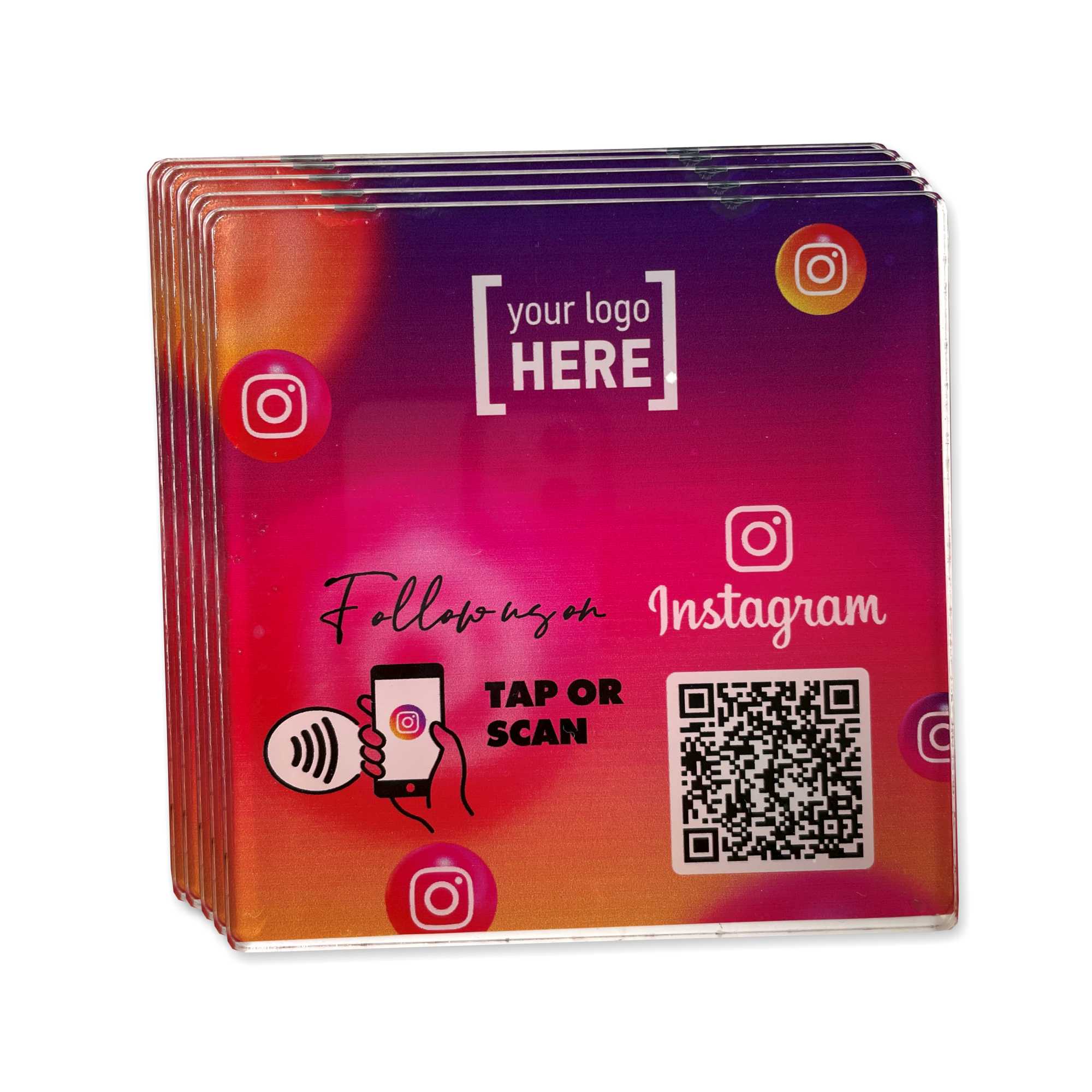 Smart-Tap, Instagram table Coaster με NFC/QR Code με το λογότυπο σας. Σχέδιο 4. Σετ 5 τεμαχίων