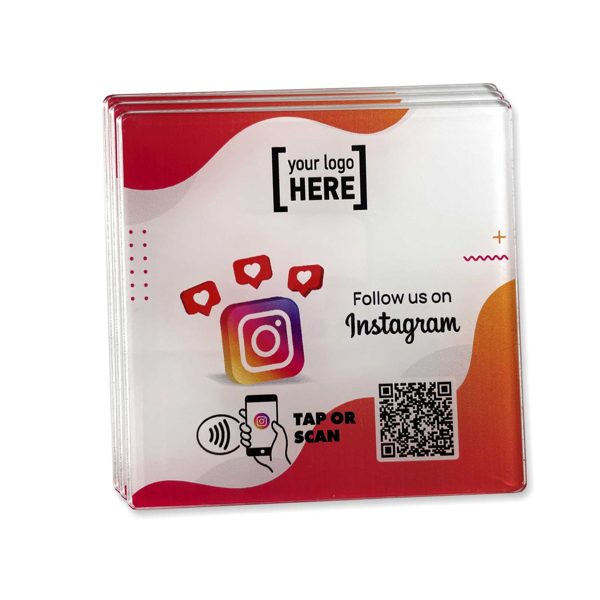 Smart-Tap, Instagram table Coaster με NFC/QR Code με λογότυπο. Σχέδιο 1. Σετ 3 τεμαχίων