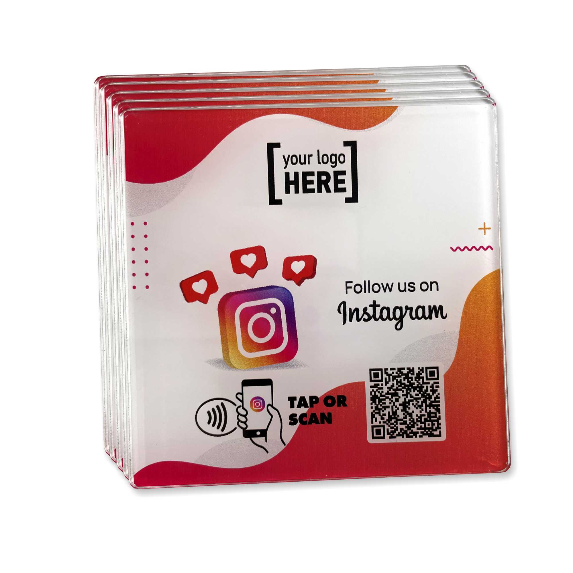 Smart-Tap, Instagram table Coaster με NFC/QR Code με το λογότυπο σας. Σχέδιο 1. Σετ 5 τεμαχίων