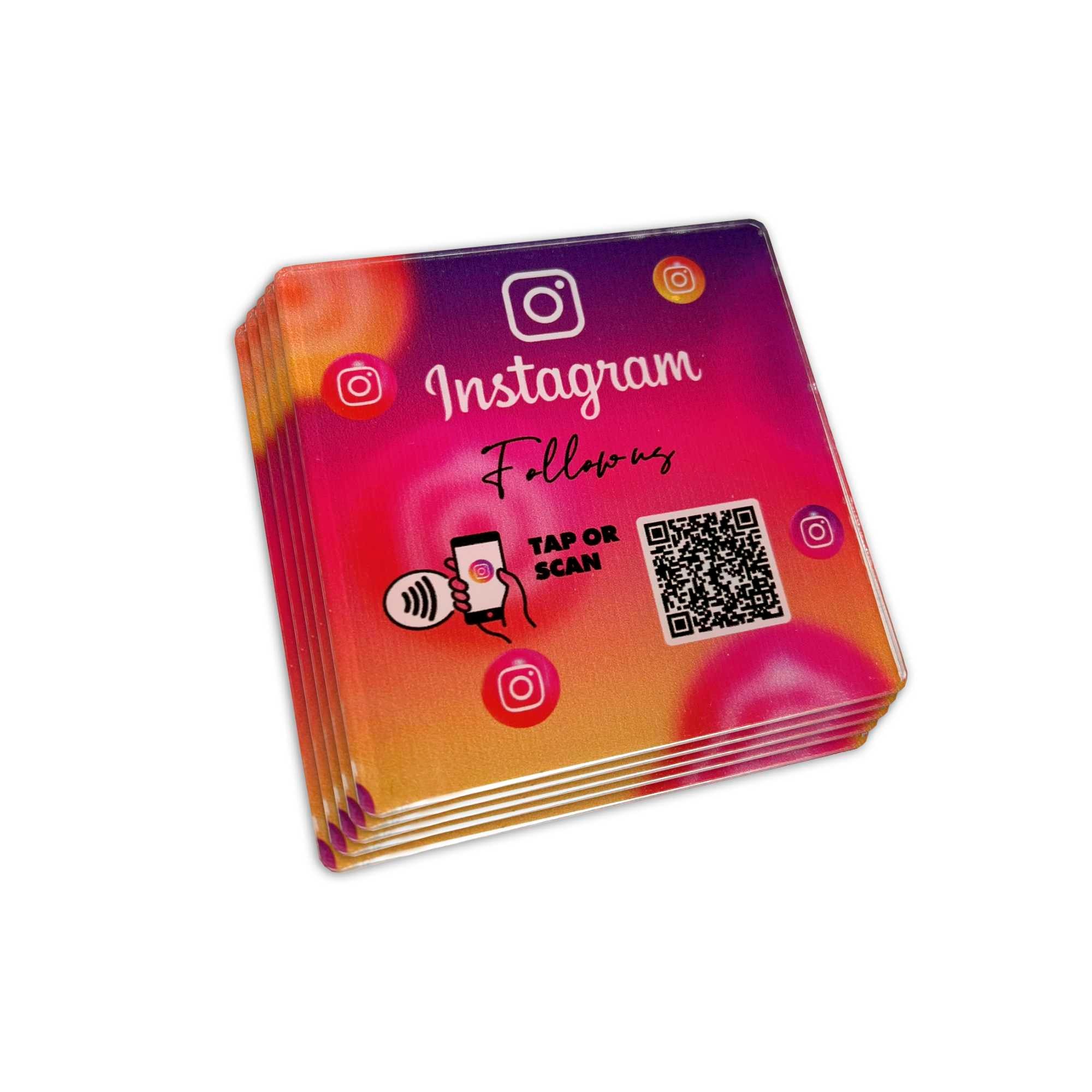 Smart-Tap, Instagram table Coaster με NFC/QR Code χωρίς το λογότυπο σας. Σχέδιο 4. Σετ 5 τεμαχίων