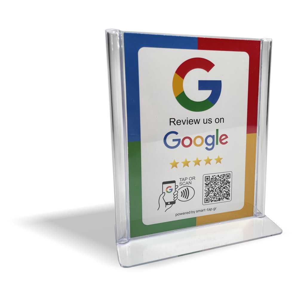  Smart-Tap, Google Review Table Talker L-Shape σε θήκη plexiglass A6 χωρίς το λογότυπο σας.