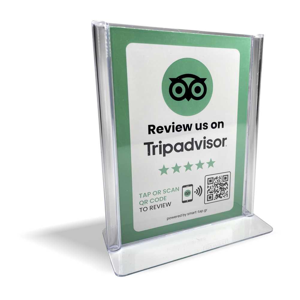  Smart-Tap, Tripadvisor Review Table Talker L-Shape σε θήκη plexiglass A6 χωρίς το λογότυπο σας.